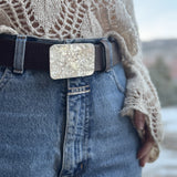 Hand hammered textured silver belt buckle