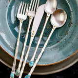 48-Piece Silverware Set in Sterling Silver and Turquoise