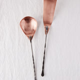 Spatula and Large Round Spoon Serving Set in Copper and Stainless Steel
